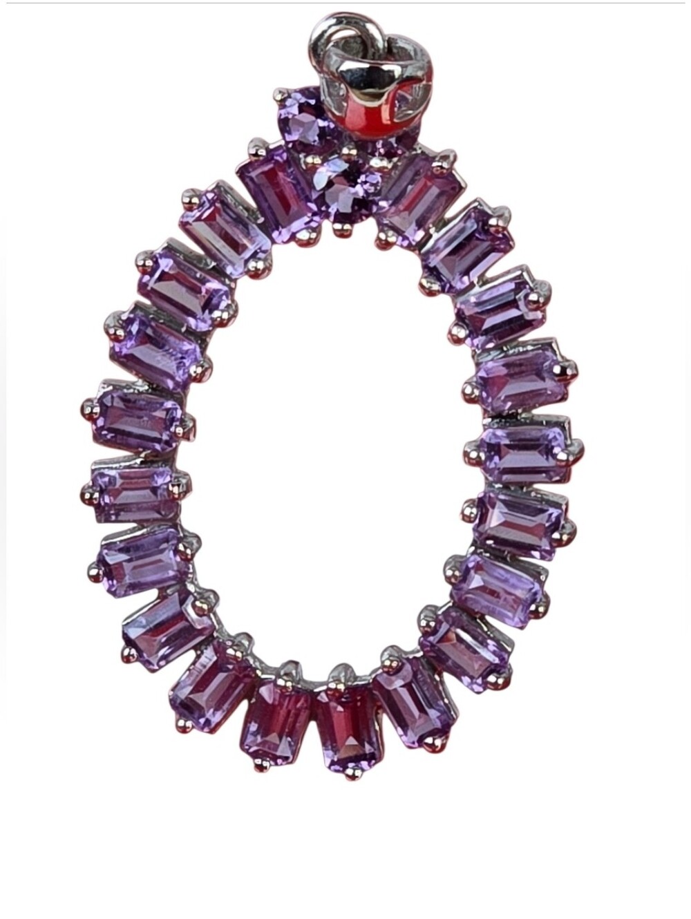 925 Sterling Silver Large Pendant 4x3.5cm with Natural Amethyst Gemstones